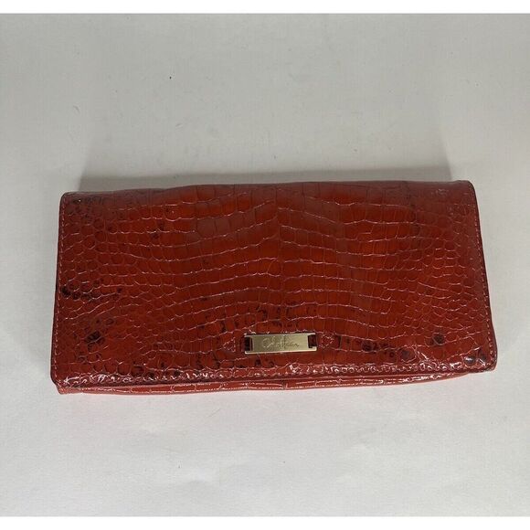 Cole Haan Pouch Wallet Orange Croc Patent Zip Mirror Organizer 11 in  X  5 in - Picture 1 of 12